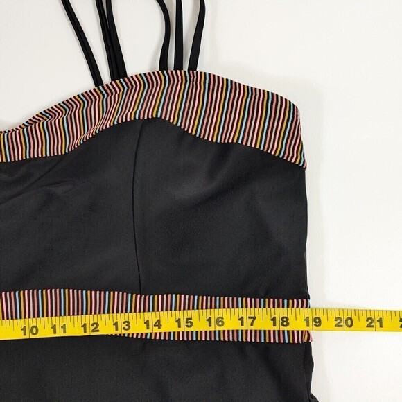 Ulla Popken Swimsuit Womens 28 Black Rainbow Stripe Strap Front Self-Bra Lined - Picture 10 of 14